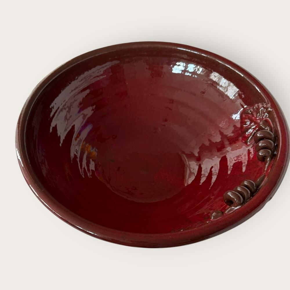 Pier 1 Red Glossy Ceramic Decorative Bowl, Leaf Pattern, Round - Picture 5 of 8